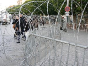 Barbed wire along Avenue Bourguiba. In the 2011 revolution the