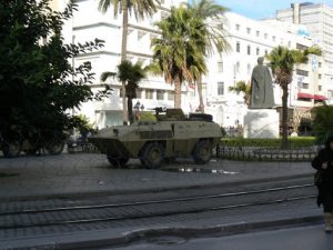 Barbed wire along Avenue Bourguiba. In the 2011 revolution the