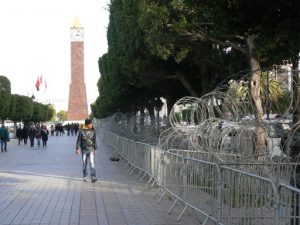 Barbed wire along Avenue Bourguiba. In the 2011 revolution the