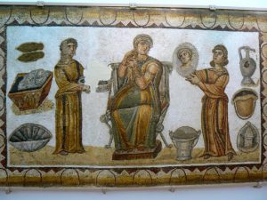 Tunisia: Bardo Museum mosaic of woman and servants