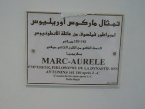Tunisia: Bardo Museum signage for statue of emperor Marcus Aurelius