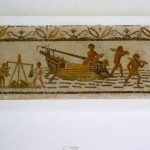 Tunisia: Bardo Museum mosaic detail; Many of the mosaics are labeled