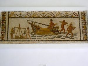 Tunisia: Bardo Museum mosaic detail; Many of the mosaics are labeled