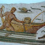 Tunisia: Bardo Museum mosaic detail of fisherman