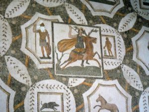 Tunisia: Bardo Museum mosaic detail of hunting images