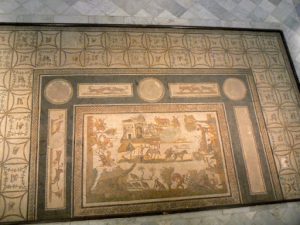 Tunisia: Bardo Museum Carthage room floor mosaic detail; Many of the