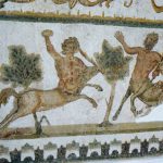 Tunisia: Bardo Museum mosaic detail of centaurs, one being attacked and