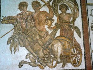 Tunisia: Bardo Museum ornate mosaic detail  of centaurs pulling chariot