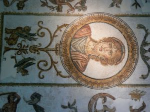 Tunisia: Bardo Museum mosaic detail; Many of the mosaics are labeled