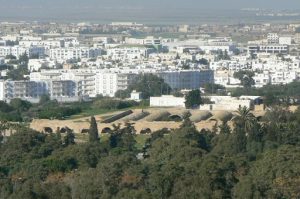 Tunisia: overview of modern Carthage Roman catacombs in foreground