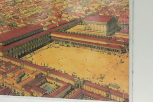 Tunisia: Carthage reconstruction painting of the ancient forum and acropolis