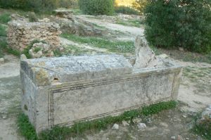 Tunisia: Carthage - sarcophagus in the Antonine baths