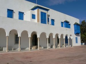 Tunisia, Sidi Bou Said, front facade of the palace Ennejma