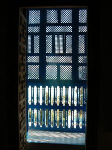 Tunisia, Sidi Bou Said, lattice window shades in Ennejma Ezzahra