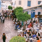 Tunisia, Sidi Bou Said tourists and cafes