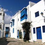 Tunisia, Sidi Bou Said back street with blue details