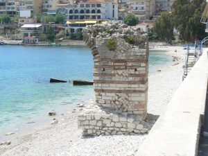 Albania, Saranda city - stone base of an archway that may