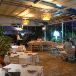 Albania, Saranda city - tourist restaurant at night