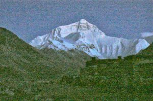 An unfortunately grainy image of the mountain after sundown. Note the