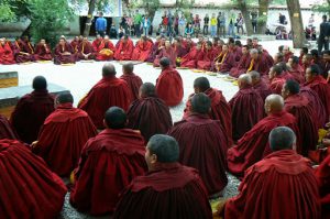 Tibet: Lhasa - monks chanting after debate session