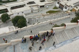 Tibet: Lhasa - Potala Palace steps and visitors.