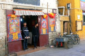 Tibet: Lhasa - Tibetan Quarter of the city; Thanka (religious painting)