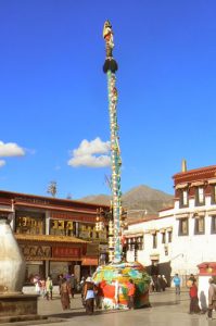 Tibet: Lhasa - Tibetan Quarter of the city; ceremonial pole