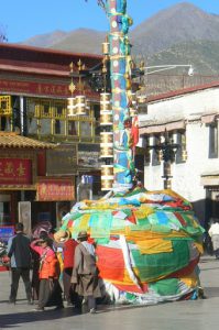 Tibet: Lhasa - Tibetan Quarter of the city; ceremonial pole