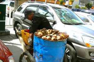 Tibet: Lhasa - Tibetan Quarter of the city;  potato vendor.
