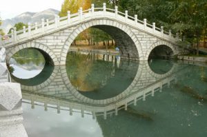 Tibet: Lhasa - a traditional bridge over a canal