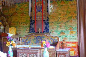 Tibet: Lhasa - Summer Palace Closeup view of the throne with