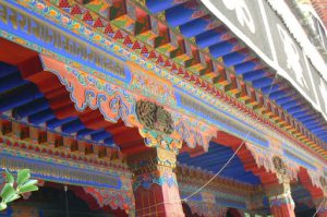 Tibet: Lhasa Colorful ceiling and corbels of Jokhang Temple.