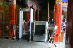 Tibet: Lhasa Unexpected scanner at entry to Jokhang Temple (not used as