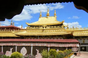 Tibet: Lhasa Golden roof of Jokhang Temple.