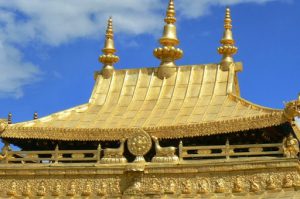 Tibet: Lhasa Close-up view of the golden roof of Jokhang Temple.