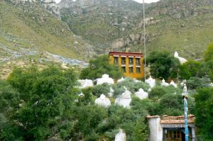 Tibet: Lhasa - Pabonka Monastery.  Monks' dormitory up past the