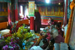 Tibet: Lhasa - Pabonka Monastery monks chanting.