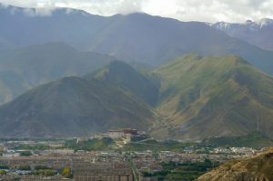 Tibet: Lhasa - Pabonka Monastery.  View of Lhasa with Potala