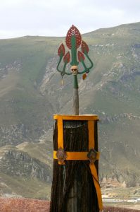 Tibet: Lhasa - Pabonka Monastery.  Another view of the spear.