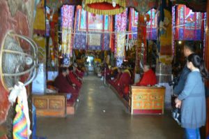 Tibet: Lhasa - Sera Monastery.   Monks chanting in