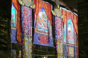 Tibet: Lhasa - Sera Monastery.   Interior thankas of