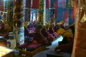 Tibet: Lhasa - Sera Monastery.  Monks chanting in the