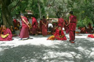 Tibet: Lhasa - Sera Monastery. The debate begins with a teacher