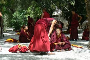 Tibet: Lhasa - Sera Monastery. The debate is vigorous with teachers