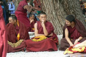 Tibet: Lhasa - Sera Monastery. Facial reactions range from contemplative  to