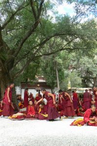 Tibet: Lhasa - Sera Monastery. Teachers are animated in their questioning.