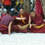 Tibet: Lhasa - Sera Monastery. Making a point of argument  emphasized