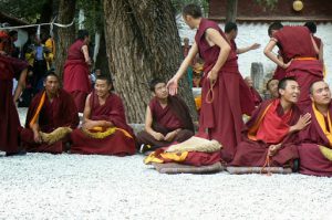 Tibet: Lhasa - Sera Monastery. The debate continues for about an