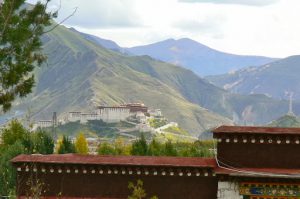 Tibet: Lhasa - Sera Monastery. In the distance is the beautiful