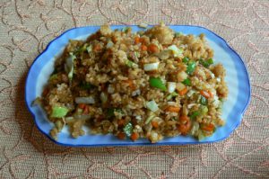 Tibet - rice, vegetables and chicken are a common dish.